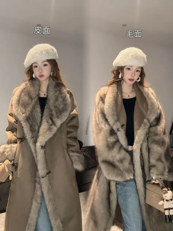 2026新款式 长款【双面穿】加绒外套女装拼接   28180