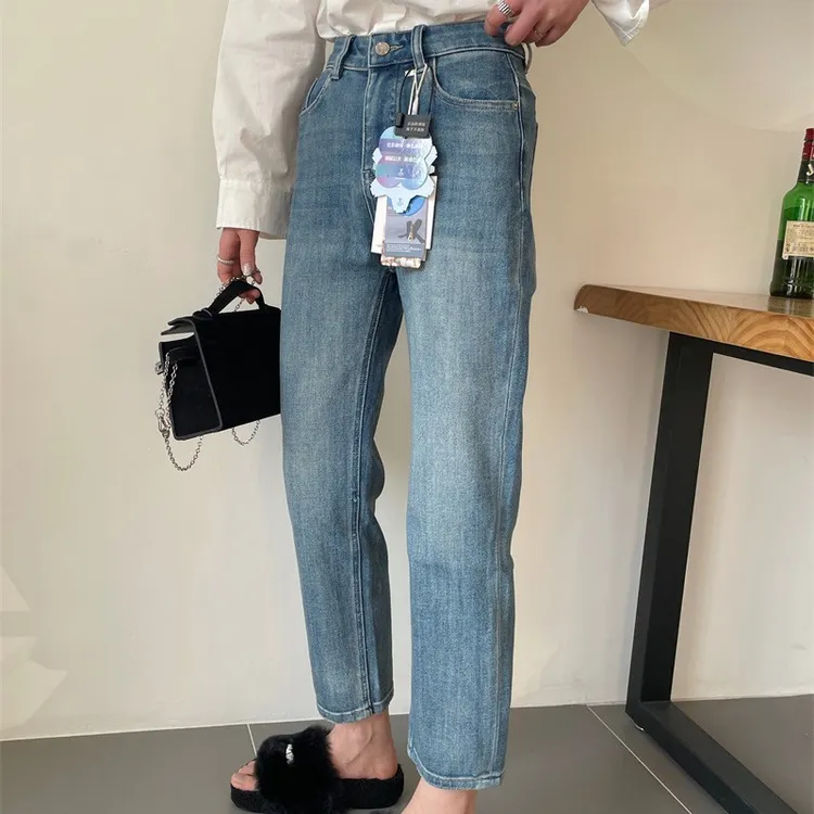 烟管小直筒水洗九分牛仔法棍裤子女夏季新款百搭直筒牛仔裤子韩版