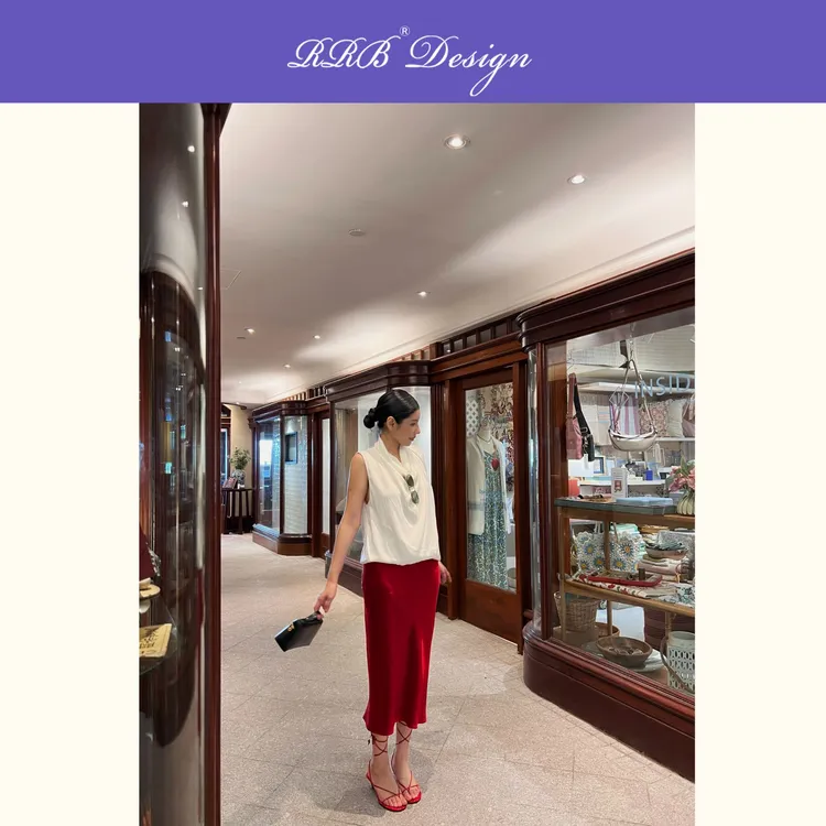 RRB Design「明媚法式」修身显瘦红色半身裙时尚百搭纯色中长裙