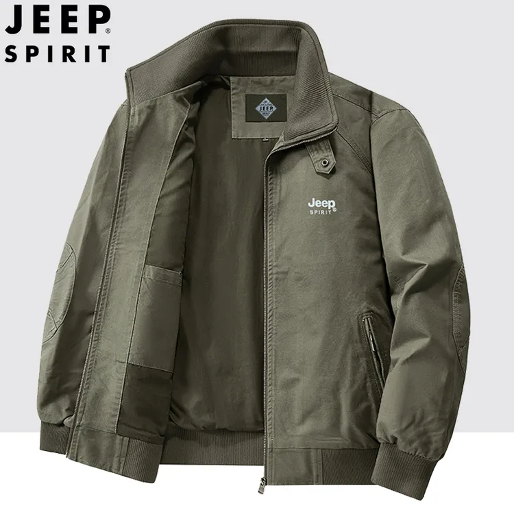 JEEPspirit吉普2025春秋季休闲宽松立领夹克男士翻领纯棉早春外套