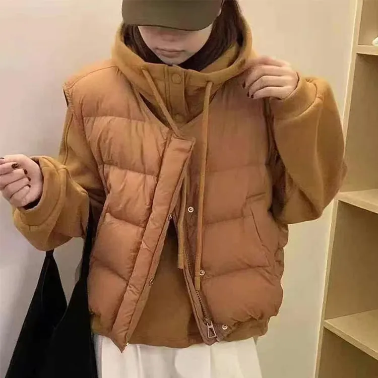 2025冬季新款宽松显瘦马甲+加绒连帽卫衣休闲两件羽绒套装 883