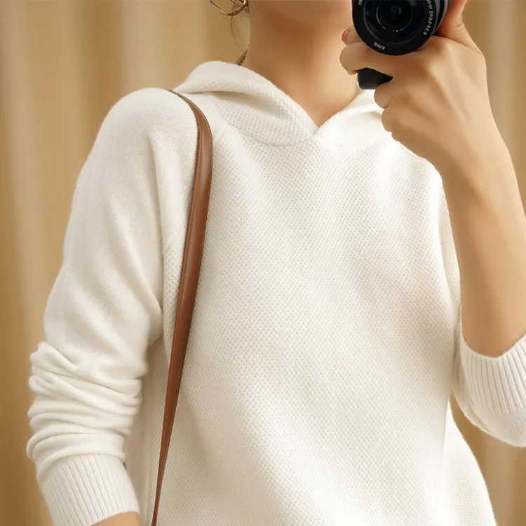 秋冬新款针织衫女连帽针织衫套头卫衣短款带帽打底衫内搭宽松毛衣