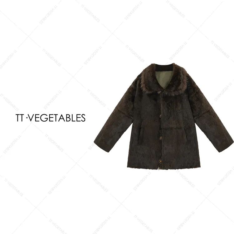 噢芬/小个子【菀婉】 兔子皮狐狸毛双面穿宽松高级感气质外套522746