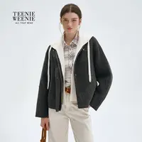 TeenieWeenie小熊女毛呢外套25简约时髦宽松连帽大衣TTJW258TW7A