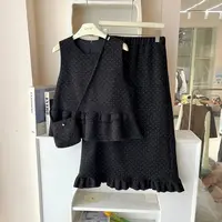 LHTE青青大码女装 韩系荷叶边波点马甲洋气半身裙三件套T5147