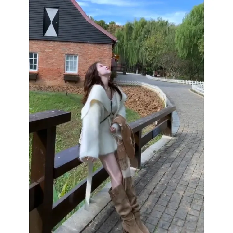 MARIE.COCO韩系千金风设计感大翻领高级针织衫外套收腰绑带显瘦装