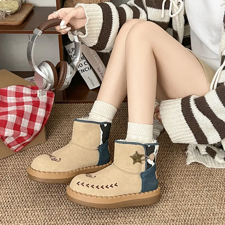 加绒加厚保暖雪地靴女2025年冬季新款厚底小个子增高防滑短筒棉靴