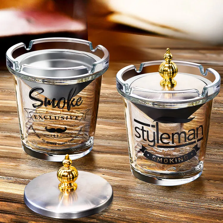 烟灰缸防风防飞灰2025新款爆款家用不锈钢漏斗带盖办公室大号烟缸