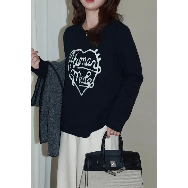 大婉酱微胖定制【心与愿】冬季慵懒休闲提花宽松显瘦毛衣上衣 2663D