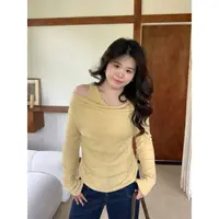 【奶霜芭蕾】大头婷微胖定制假两件荡领针织褶皱设收腰上衣 L8013
