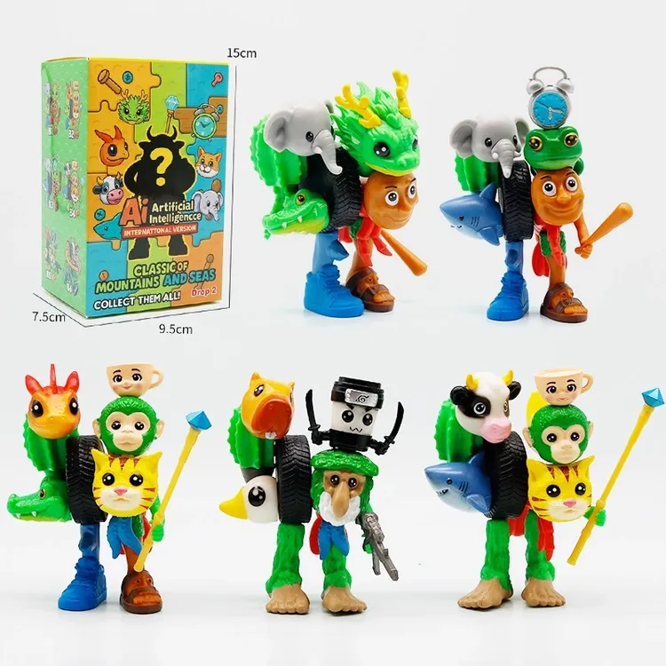 可爱Q版外国山海经融合怪手办抽象鲨鱼虾猫拆卸拼装公仔模型玩具