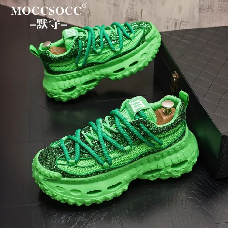 MOCCSOCC老爹鞋男透气网面鞋小众潮流设计男鞋时尚百搭增高休闲鞋