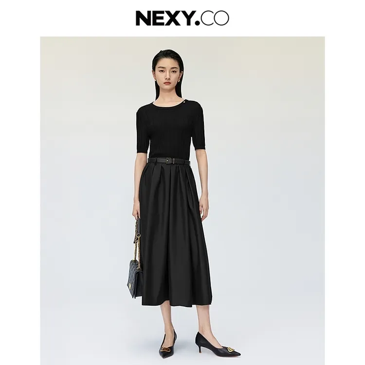 【商场同款】NEXY.CO/奈蔻显瘦气质时尚休闲黑色连衣裙XF05750W0