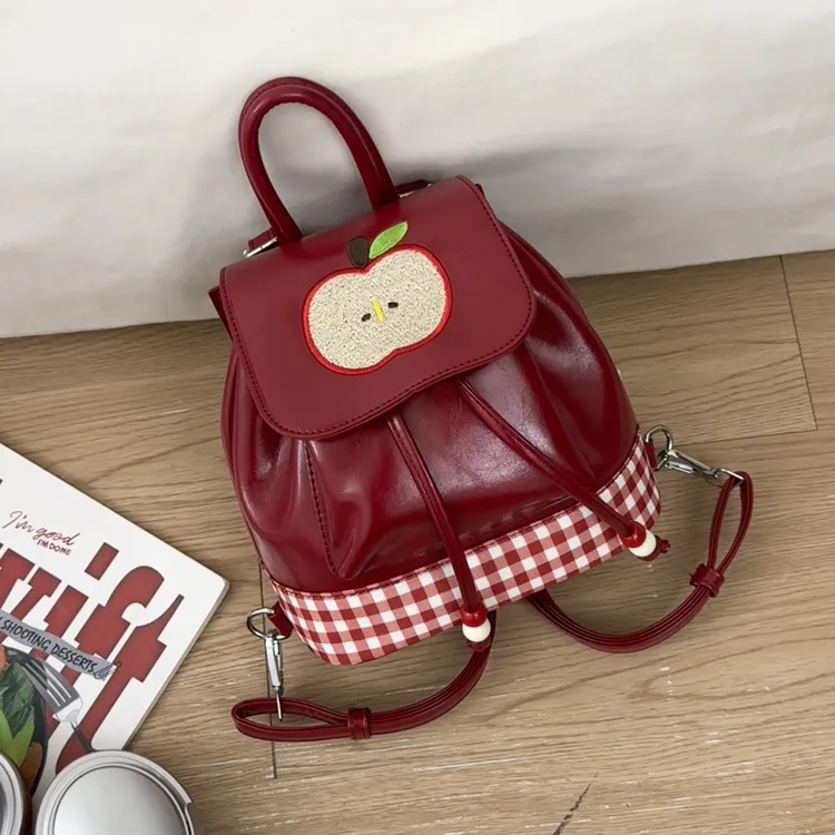 红色格子苹果豆丁包时尚百搭潮流简约高级感小众个性手提双肩包包