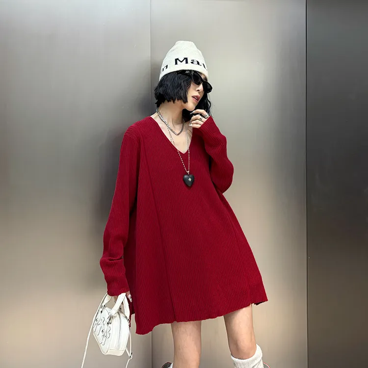 大码女装v领长袖针织衫120斤到260斤胖mm宽松遮肚子显瘦上衣冬季