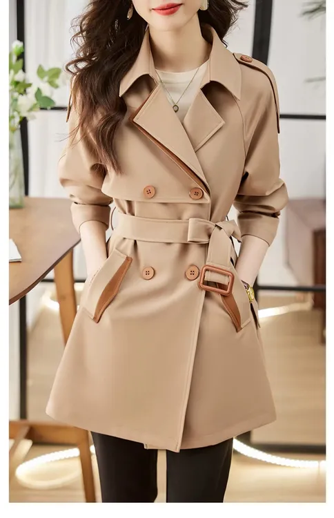 0369高端风衣女款2025新款春秋款高级感品牌小个子外套中长款