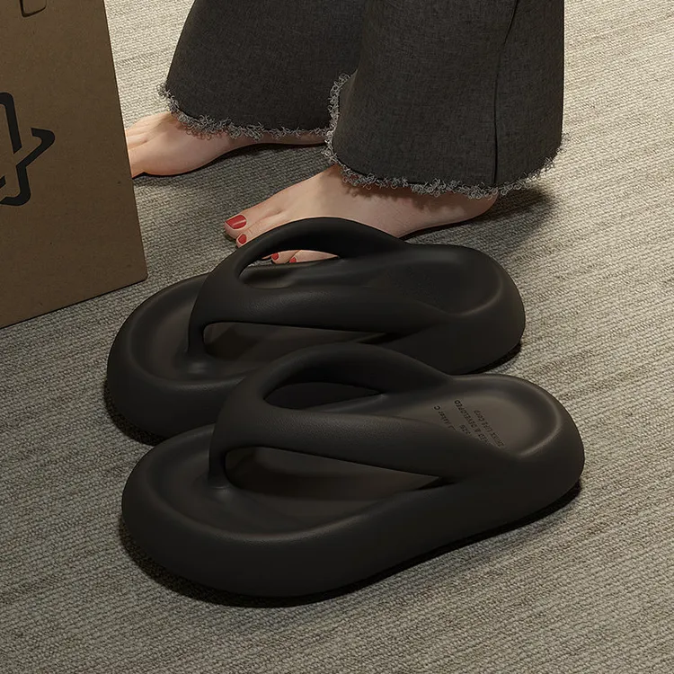 红豆厚底人字拖女夏季2026新款黑增高防滑海边凉鞋沙滩夹脚拖鞋女商品图