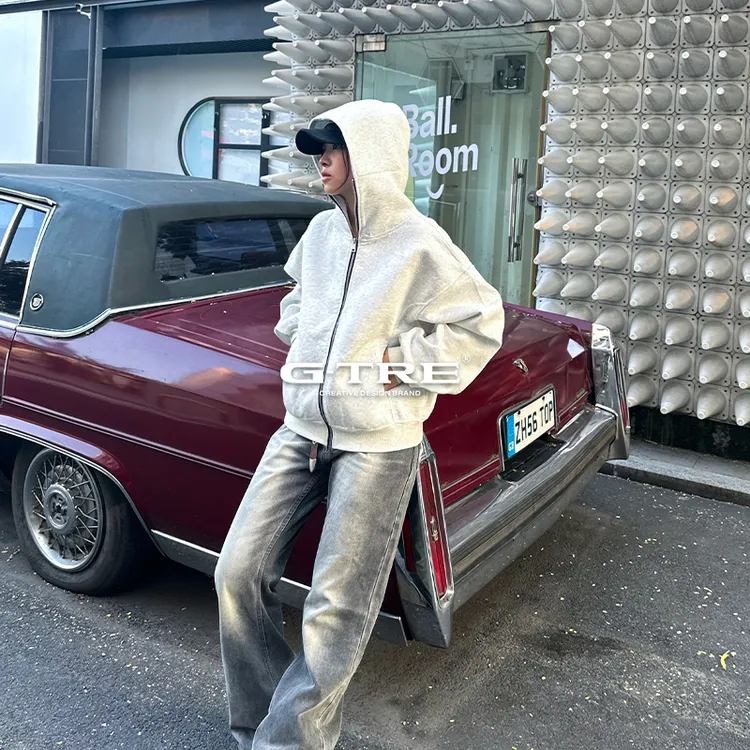 G-TRE 秋冬重磅空气层cleanfit开衫连帽拉链boxy卫衣