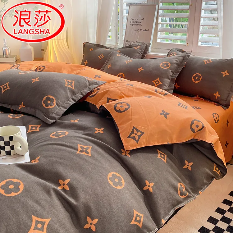 浪莎磨毛四件套床单被套非100%纯棉全棉被罩单人床上用品三件套4
