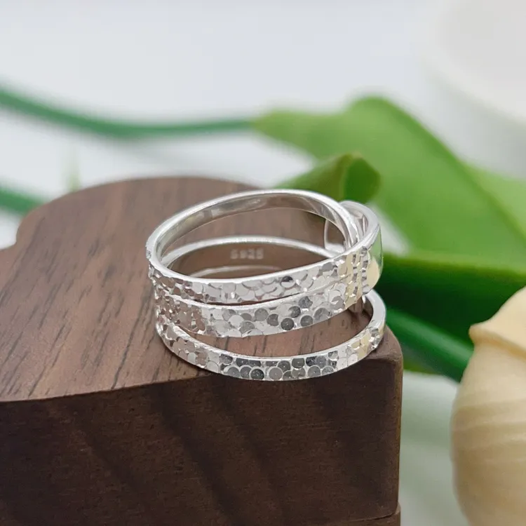 925银戒指 碎冰冰戒指女时尚高级感开口指环礼物