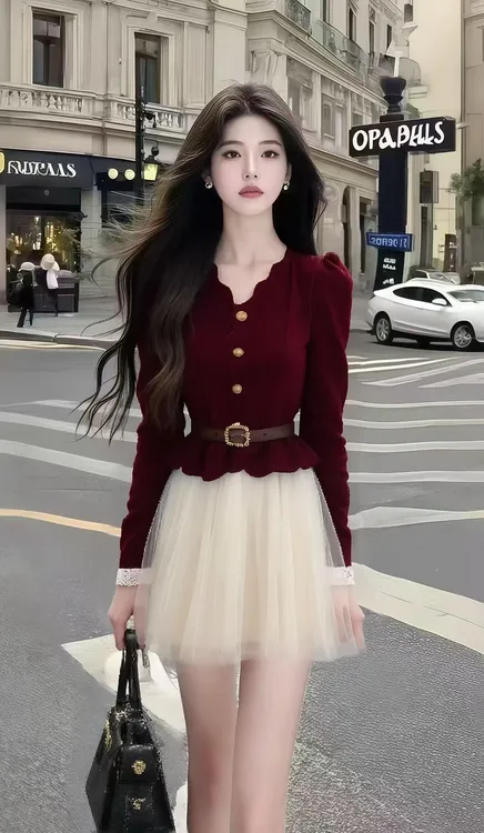酒红色性感辣妹修身上衣时尚气质显瘦半身裙甜美小清新两件套新款