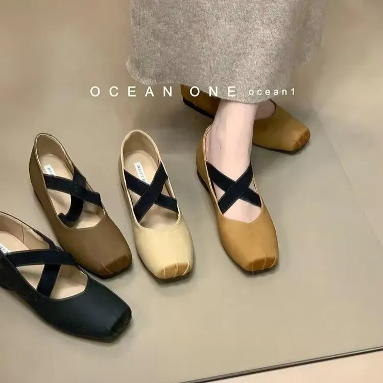 法式复古玛丽珍女鞋2025新款方头浅口单鞋内增高小皮鞋芭蕾舞鞋子
