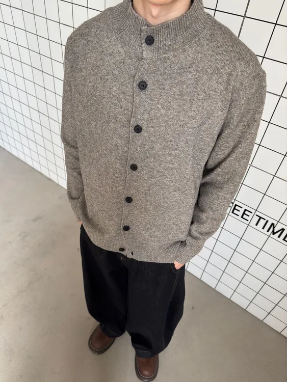 YS 花纱羊毛混纺cleanfit老钱风半高领针织开衫毛衣男女早秋外套