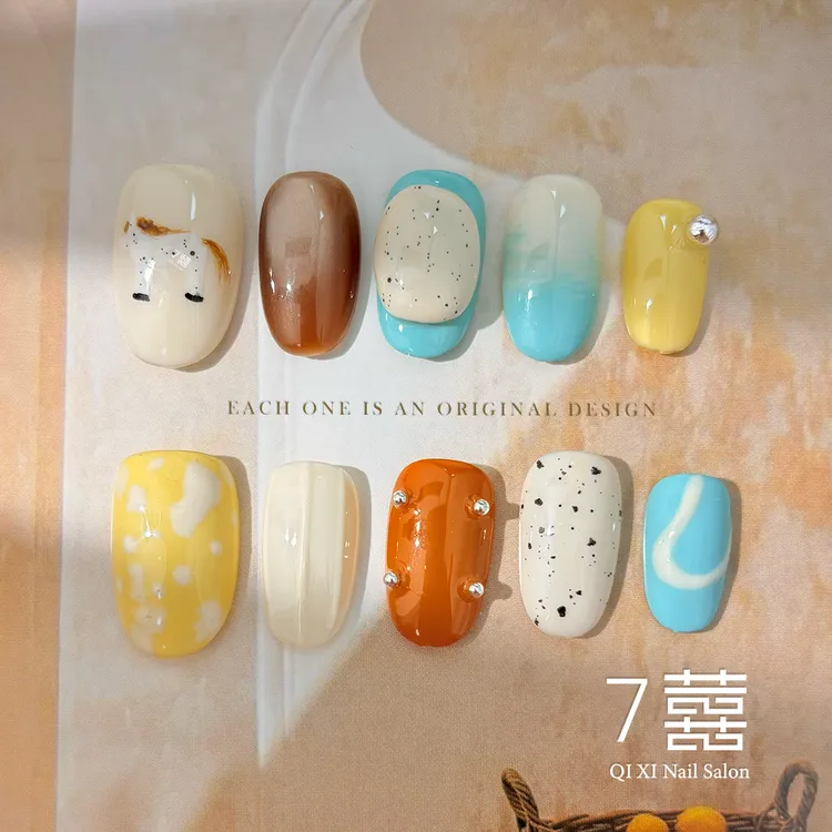 治愈系美甲·野马｜小清新纯手工穿戴甲ins风氛围海盐日韩系小短甲