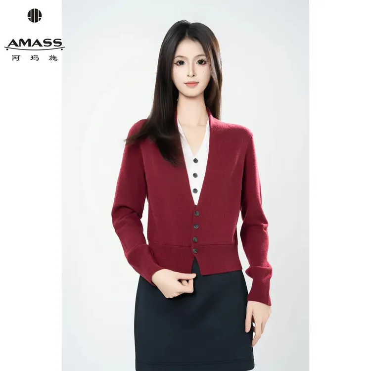 AMASS/阿玛施早秋新款时尚休闲百搭假两件V领针织衫上衣女548006
