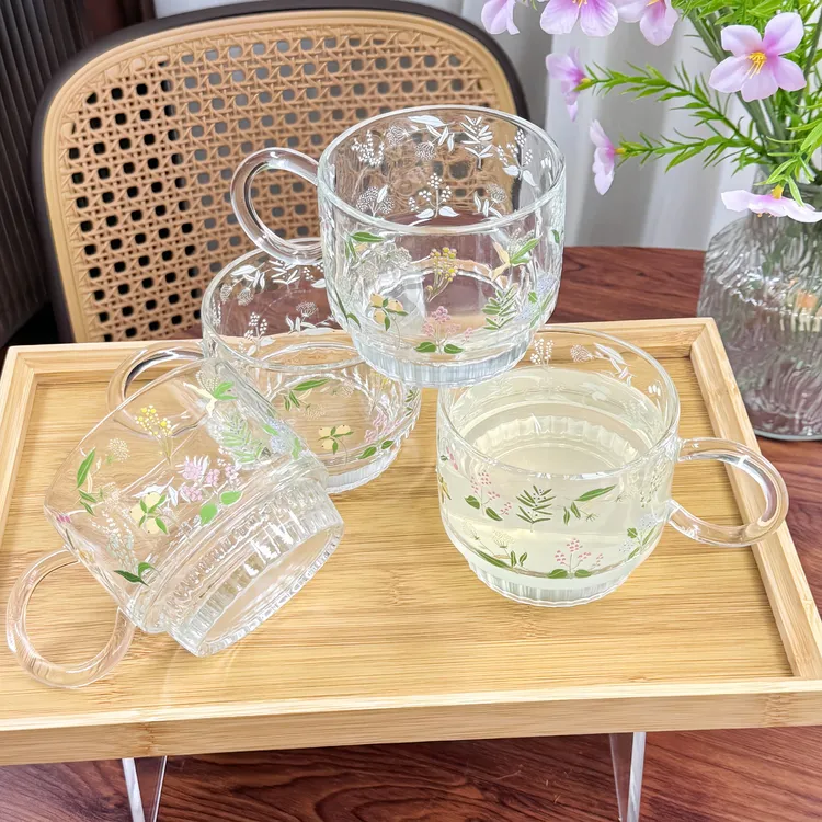 芬芳夏日新款380ml大容量玻璃叠叠杯高耐高温家用咖啡杯水杯