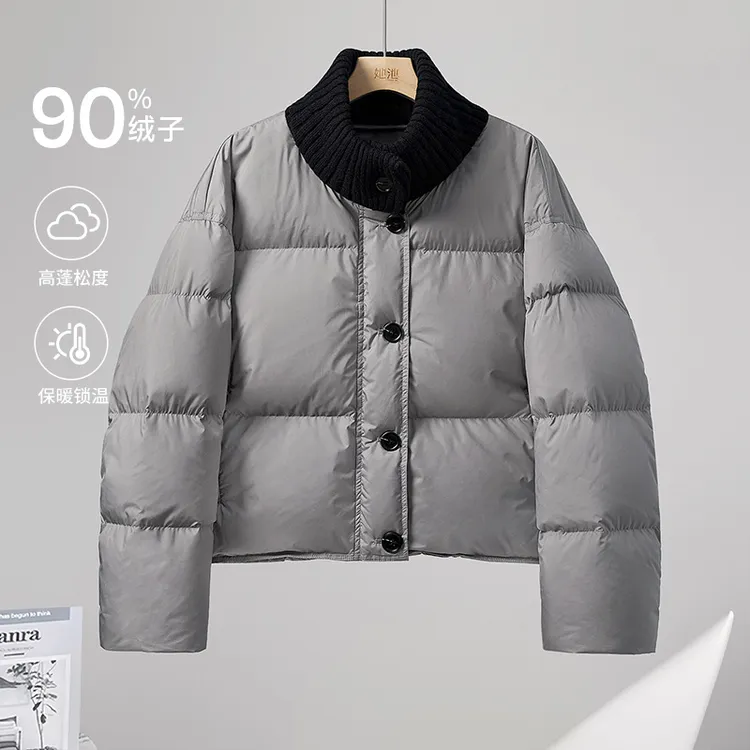 她池冬季短款宽松翻领90绒羽绒服女款爆款2025新款正品T54B8078Y