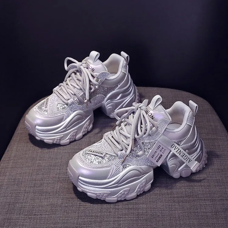 欧货透网绑带老爹鞋女2025新款秋季厚底增高休闲运动鞋百搭小白鞋