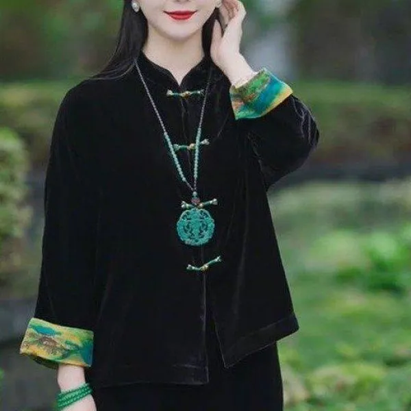 丝绒短外套女高端中式夏季国风新中式洋气金丝绒开衫上衣女士女装