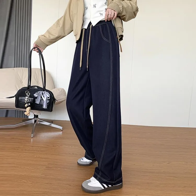 丹宁蓝天丝牛仔裤女春夏季薄款爆款高腰垂感直筒冰丝窄版阔腿裤子