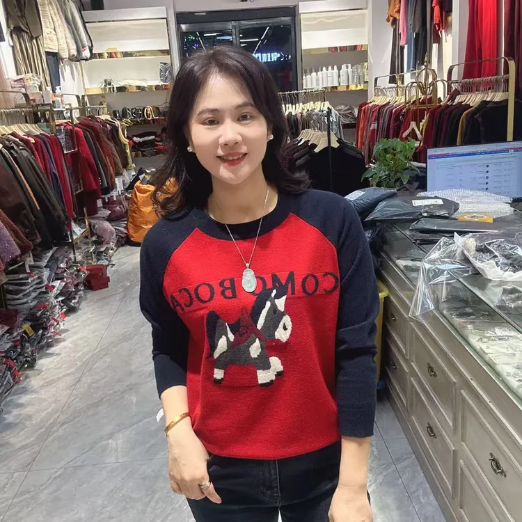 34～2909拼色卡通图毛线衣长58公分