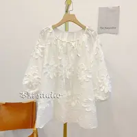 C3638刺绣贴花系带圆领衬衫