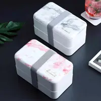 创意大理石纹双层塑料饭盒分格午餐盒学生上班族饭盒