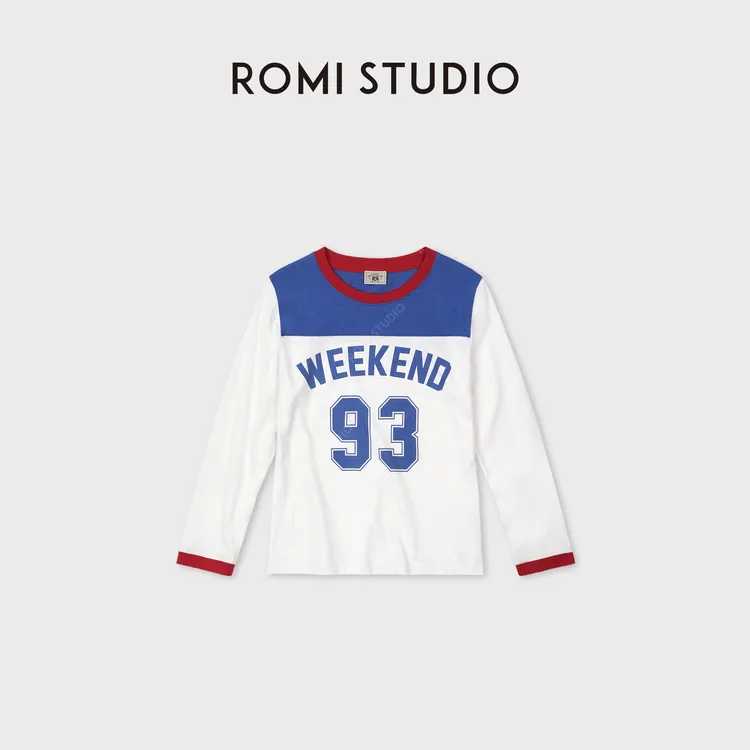 ROMI STUDIO“棒球服”100%棉印花撞色七分袖套头T恤 RWDSSU1577