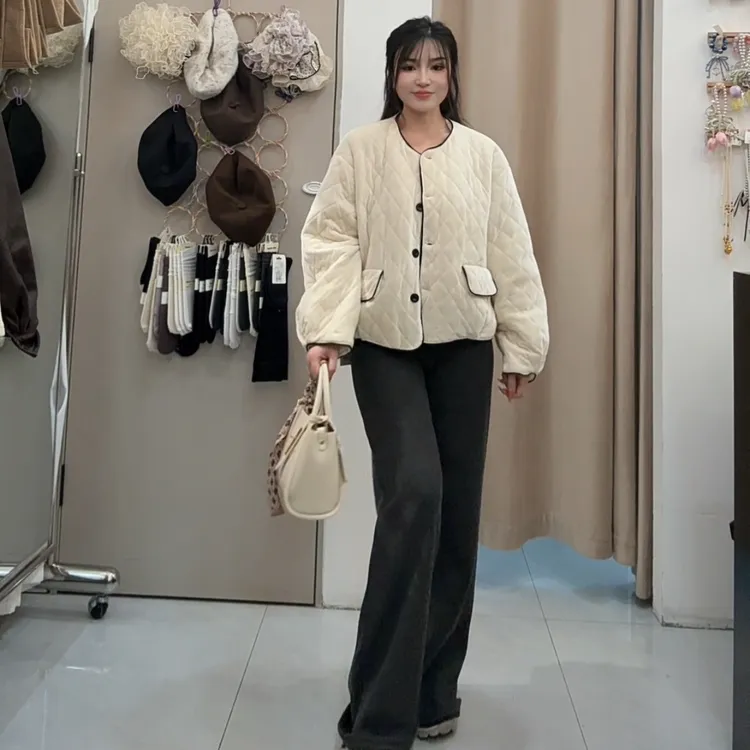 加绒慵懒风显瘦直筒微喇抽绳垂垂阔腿裤