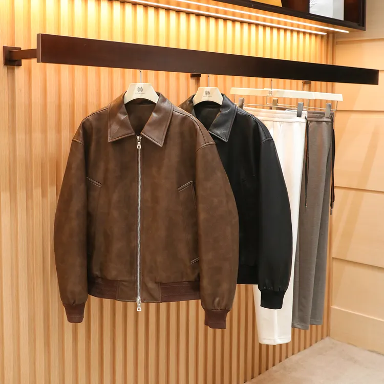 美式机车风2025冬季新款男士复古油蜡PU皮翻领羽绒服夹克外套1574