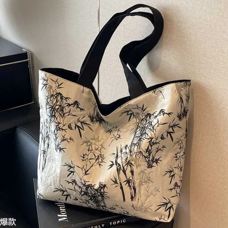 中式国风刺绣帆布包包女大容量单肩手提袋小众百搭上课通勤托特包