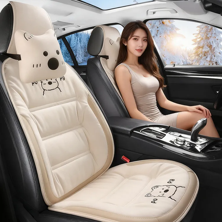 冬季保暖汽车坐垫羽绒加厚短毛绒主副驾坐垫可爱小狗卡通汽车坐垫
