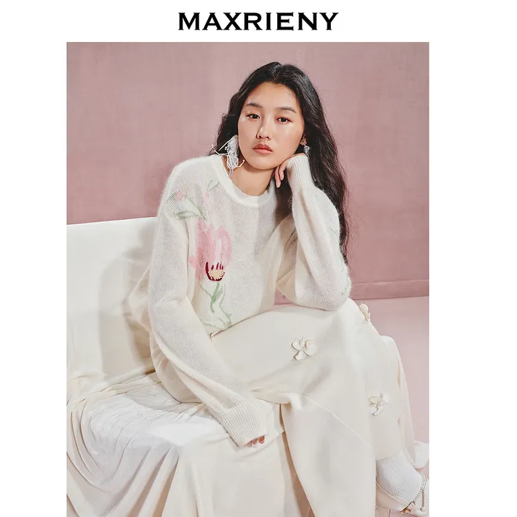 【贵雅日常-商场同款】MAXRIENY温柔浪漫感印花套头毛衫华丽感