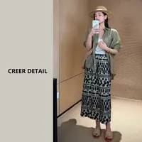 丝麻印花纸片人半身裙显瘦夏季高腰裙子