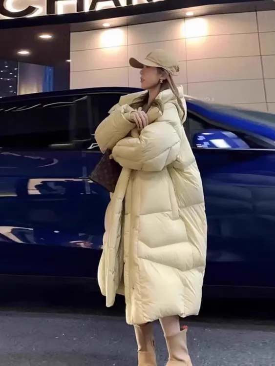 韩版冬季大被子连帽时尚休闲长款90白鹅绒羽绒服6658