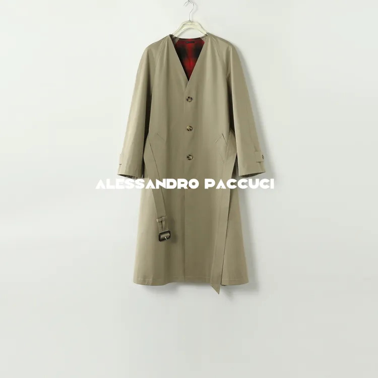 AP洛哥42001FY【埃塞克斯】廓形无领极简风撞色格子风衣外套2024秋