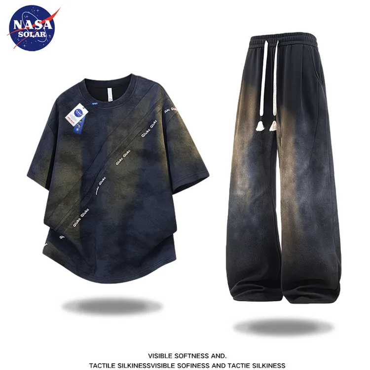 NASA SOLAR大码套装短袖T恤男夏季美式青少年长裤运动休闲一整套