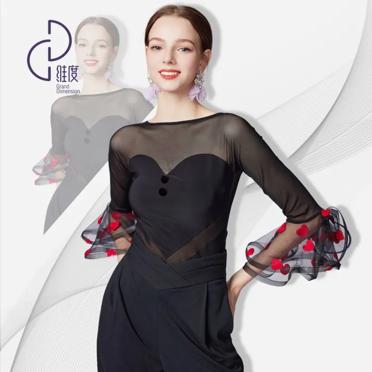 【维度舞服】Y409新款女士上衣摩登拉丁舞华尔兹女式长裙舒适收腰