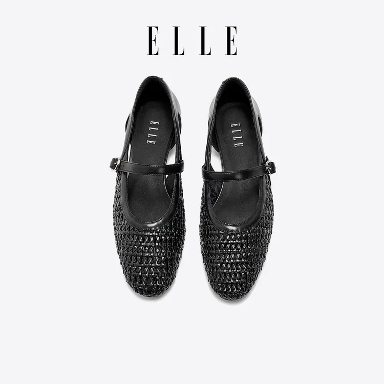 ELLE编织玛丽珍鞋精致一字带浅口单鞋女