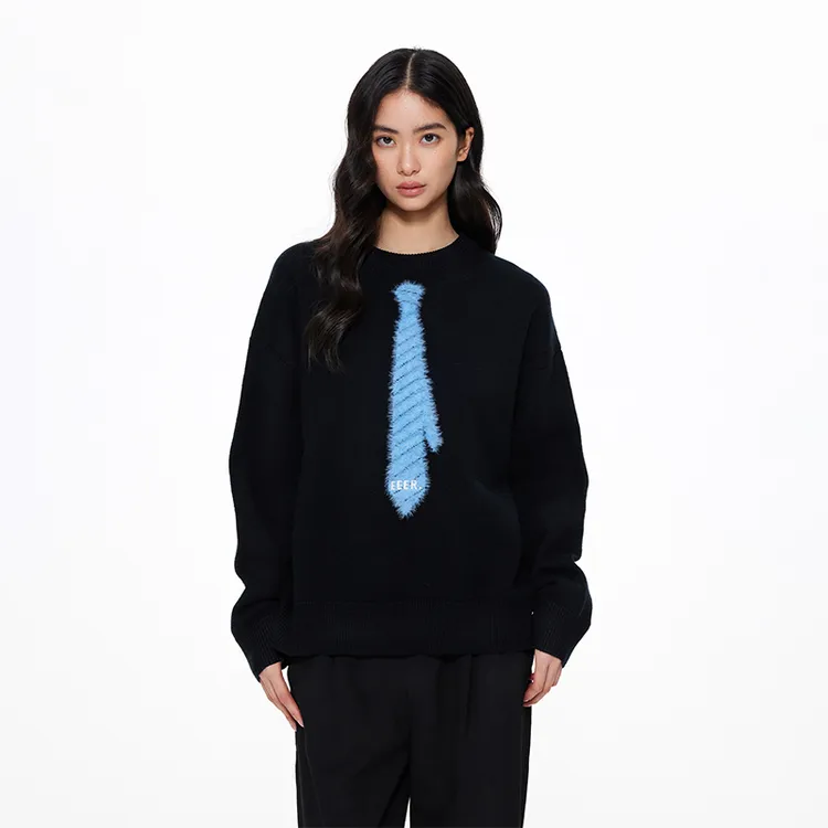 UnderStress 领带毛衣秋冬上衣打底保暖设计感宽松针织套头学院风